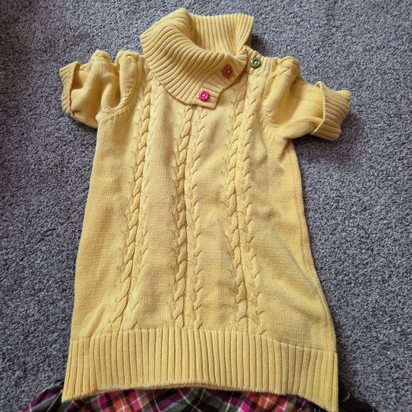 Gymboree Girls Size 10 Skirt Sweater Outfit Yellow Plaid Short Sleeve Buttons - Picture 2 of 10
